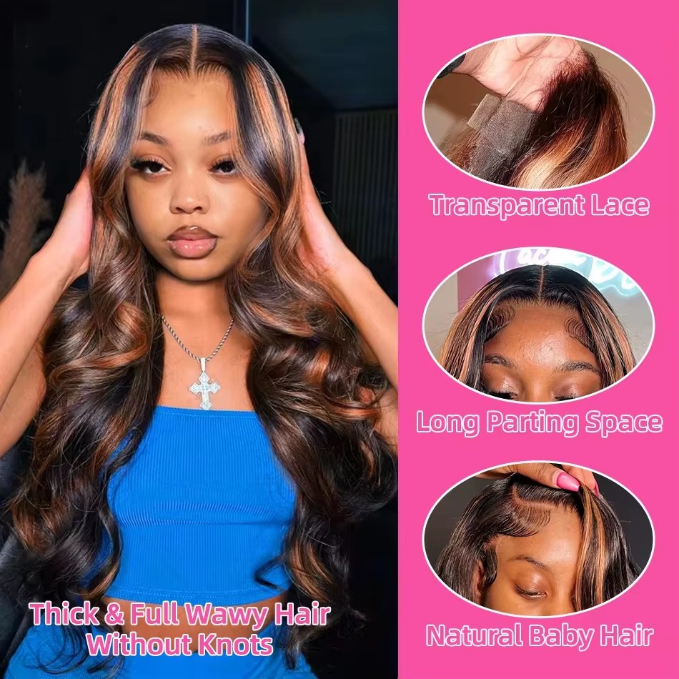 Lace Front Wig - Wig Rambut Asli Highlight Ombre 13x4