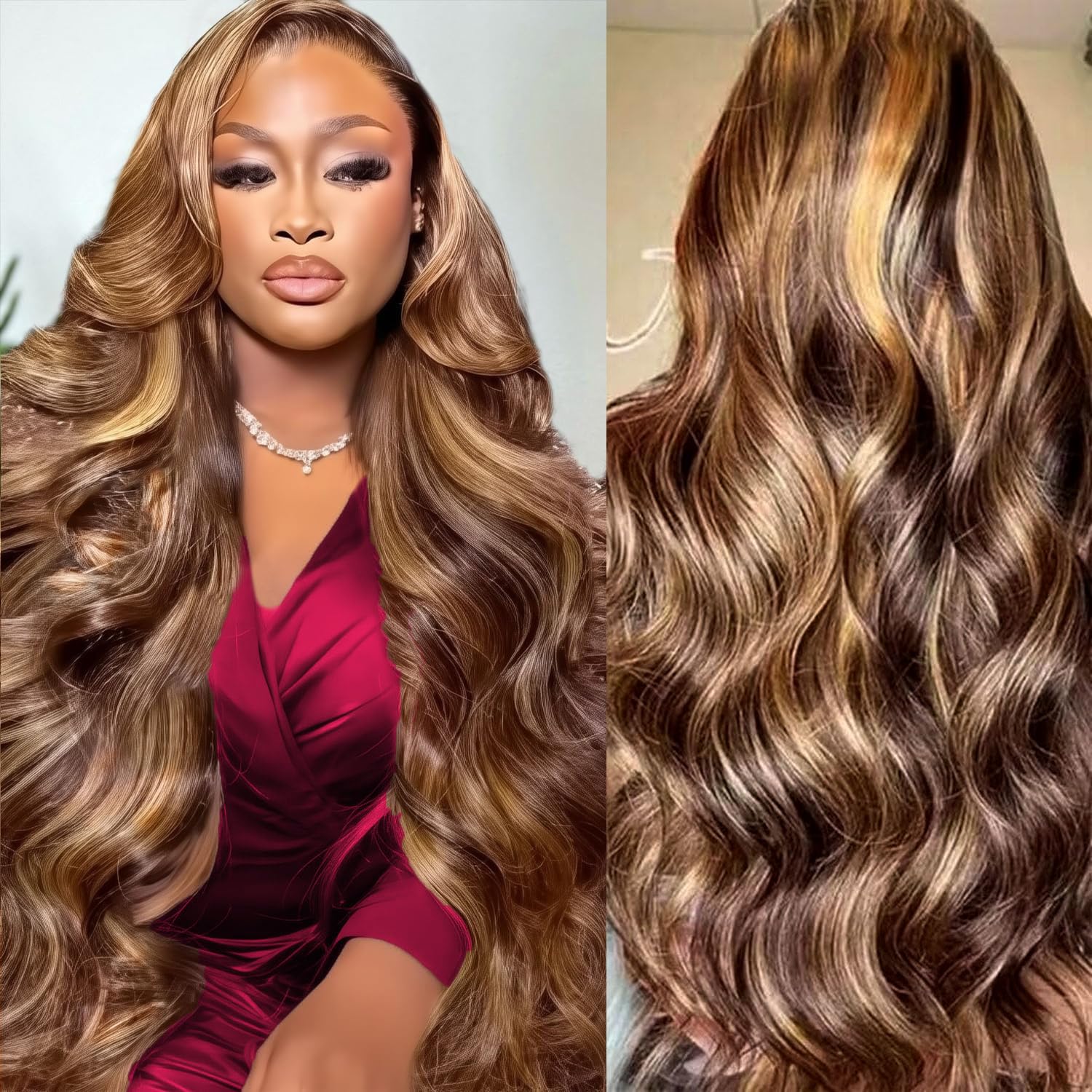 Wig Rambut Asli HD Highlight 4 - Lace Front Wig ulasan dan harga